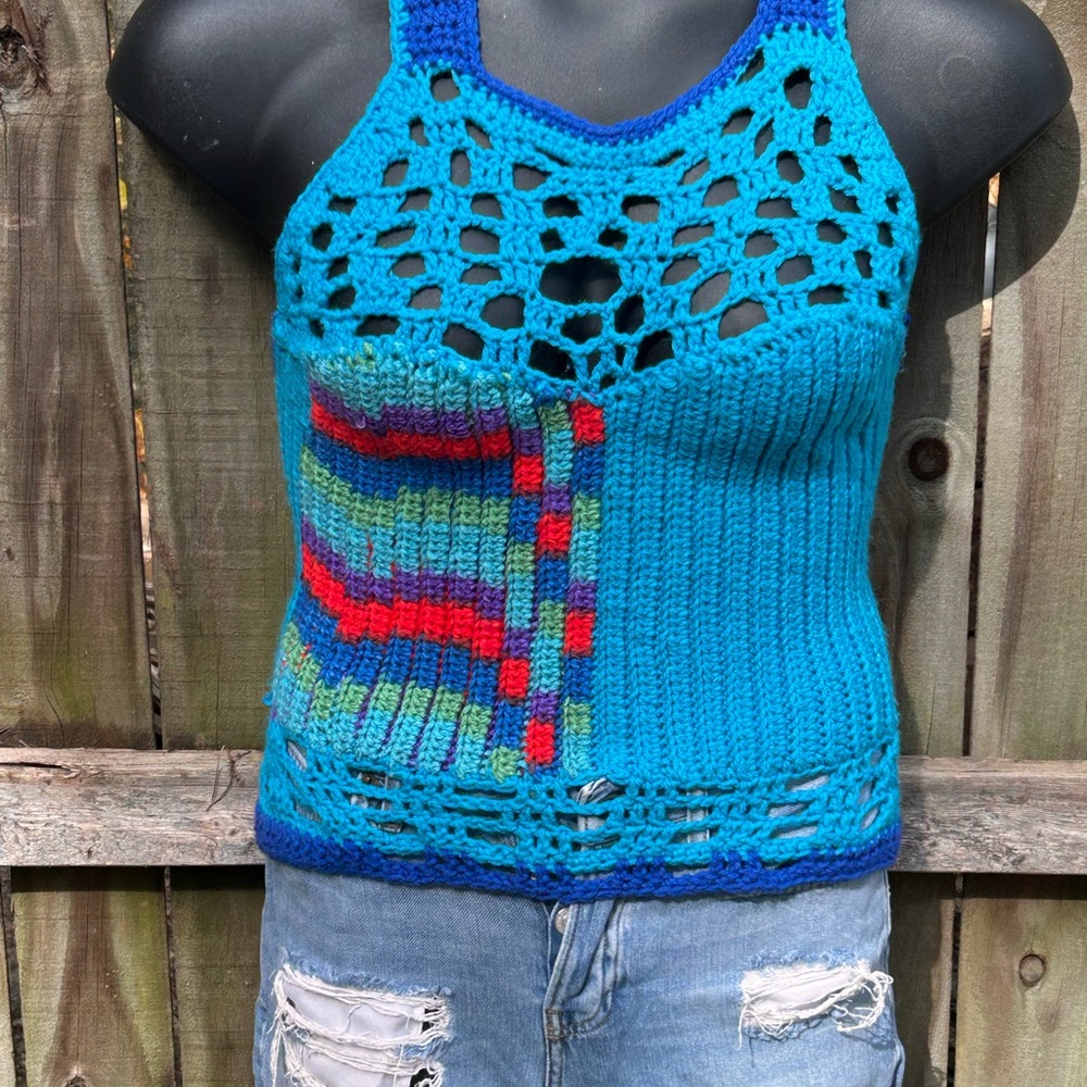 Handmade Blue Crochet Halter Top